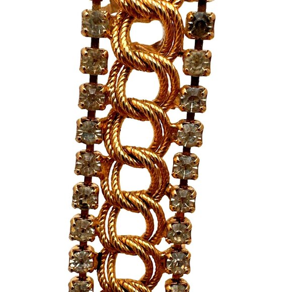 Elegant Costume Gold Tone Bracelet Rhinestone Chain Link Romantic Preppy Glam - Picture 6 of 8